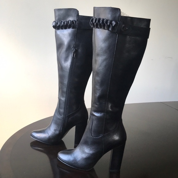 Saks Fifth Avenue | Shoes | Saks Fifth Avenue Leather Knee Hi High Heel ...